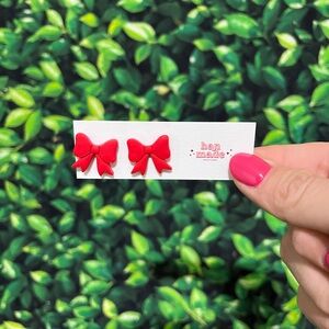 Red Bow Polymer Clay Earrings